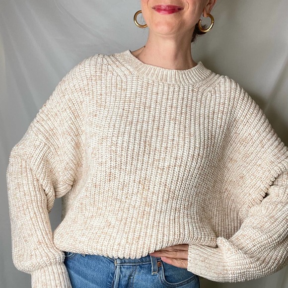 J. Crew Sweaters - J. Crew marled cotton blend crewneck sweater chunky knit tan cream BF721 XL